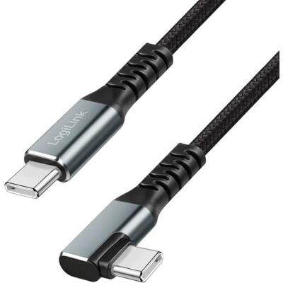 LogiLink USB 3.2 Gen2 typ C anslutningskabel, USB-C kontakt 90° till USN-C-kontakt, dataöverföring 10 Gbit/s, 100 W (PD3) och E-märk-chipsats, videoupplösning 4K/60 Hz, nylonrock, längd: 2 m LogiLink USB 3.2 Gen2 typ C anslutningskabel, USB-C kontakt 90° till USN-C-kontakt, dataöverföring 10 Gbit/s, 100 W (PD3) och E-märk-chipsats, videoupplösning 4K/60 Hz, nylonrock, längd: 2 m