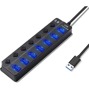 Hoppac Hub, 7-i-1 Ladron Med USB 3.0 Och 2.0 Portar, Multi-Portadapter För PC Med Brytare Och LED-Indikator, 1 m Linjelängd Hoppac Hub, 7-i-1 Ladron Med USB 3.0 Och 2.0 Portar, Multi-Portadapter För PC Med Brytare Och LED-Indikator, 1 m Linjelängd