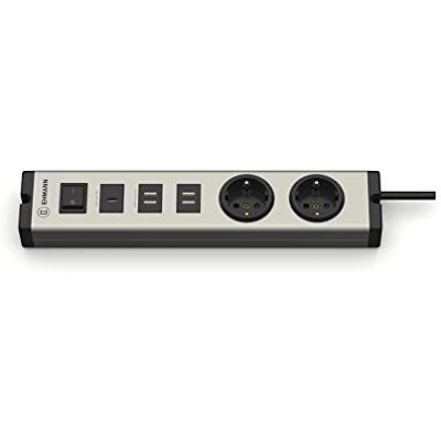 Ehmann 0601x0g02203301 Alu USB multiladdare med 5 USB-portar (1 x USB-C 18 W, 2 x dubbel USB A-portar á 2,1A), 2 skyddskontaktuttag, för laddning av smartphone, surfplatta etc. med 1,5 m matningskabel Ehmann 0601x0g02203301 Alu USB multiladdare med 5 USB-portar (1 x USB-C 18 W, 2 x dubbel USB A-portar á 2,1A), 2 skyddskontaktuttag, för laddning av smartphone, surfplatta etc. med 1,5 m matningskabel