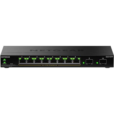 Netgear S350-serien, Smart Managed Essentials-switch med 10 portar, Gigabit, Ethernet, PoE+– 8 PoE+ på 1 Gbit/s @ 55 W, 2 Dedikerade SFP på 1 Gbit/s – Stationär eller väggmonterad (GS310TPv2) Netgear S350-serien, Smart Managed Essentials-switch med 10 portar, Gigabit, Ethernet, PoE+– 8 PoE+ på 1 Gbit/s @ 55 W, 2 Dedikerade SFP på 1 Gbit/s – Stationär eller väggmonterad (GS310TPv2)