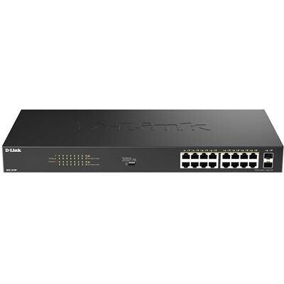 D-Link DGS-1018P ohanterad Gigabit PoE-switch med 18 portar – 16 PoE+-portar (240 W), 2 SFP-upplänkar, Plug-and-Play, metallkonstruktion med fläkt, rackmontering, IEEE 802.3af/at, låg förbrukning D-Link DGS-1018P ohanterad Gigabit PoE-switch med 18 portar – 16 PoE+-portar (240 W), 2 SFP-upplänkar, Plug-and-Play, metallkonstruktion med fläkt, rackmontering, IEEE 802.3af/at, låg förbrukning