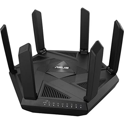 Asus RT-AXE7800-6E Triple Band AXE 7800Mbps Wi-Fi-router 6 GHz, 2, 5G WAN-port, Dual WAN, AiMesh-stöd, Fusion VPN, avancerad föräldrakontroll, AiProtection Pro och Instant Guard. Asus RT-AXE7800-6E Triple Band AXE 7800Mbps Wi-Fi-router 6 GHz, 2, 5G WAN-port, Dual WAN, AiMesh-stöd, Fusion VPN, avancerad föräldrakontroll, AiProtection Pro och Instant Guard.