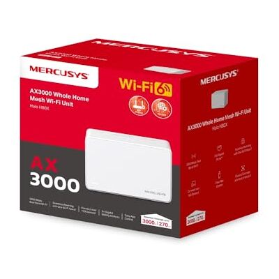 MERCUSYS TP-Link Halo H80X Wi-Fi 6 AX3000Mbps Dual-Band 3 Gigabit LAN/WAN-portar, täckt upp till 270 m2, MU-MIMO, WPA3, APP-kontroll, 1 st MERCUSYS TP-Link Halo H80X Wi-Fi 6 AX3000Mbps Dual-Band 3 Gigabit LAN/WAN-portar, täckt upp till 270 m2, MU-MIMO, WPA3, APP-kontroll, 1 st