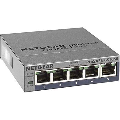 Netgear 5 Port Gigabit Ethernet Hanterad Switch GS105Ev2 Plug-och-Play, Tyst Drift, Skrivbord/Vägg Netgear 5 Port Gigabit Ethernet Hanterad Switch GS105Ev2 Plug-och-Play, Tyst Drift, Skrivbord/Vägg