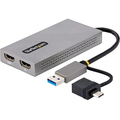 StarTech .com Dual monitoradapter, USB A/C till 2 x HDMI (1 x 4 K30 Hz, 1 x 1080p), externt grafikkort, 11 cm kabel, USB 3.0 till skärmadapter, Windows, Chrome OS och macOS (107B USB-HDMI) StarTech .com Dual monitoradapter, USB A/C till 2 x HDMI (1 x 4 K30 Hz, 1 x 1080p), externt grafikkort, 11 cm kabel, USB 3.0 till skärmadapter, Windows, Chrome OS och macOS (107B USB-HDMI)