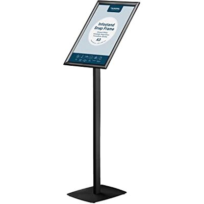 Europel Infostativ med hopfällbar ram av anodiserad aluminium, A3, svart, höjd 110 cm, stående eller liggande format, för affischer och skyltar, reklam, meny, butik, hotell, restaurang, konferens Europel Infostativ med hopfällbar ram av anodiserad aluminium, A3, svart, höjd 110 cm, stående eller liggande format, för affischer och skyltar, reklam, meny, butik, hotell, restaurang, konferens