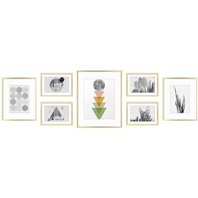 ART , set med 7, aluminiumfotoram med elfenbensfärgad matta och äkta glas, metallvägg fotoram samling (guld) ART , set med 7, aluminiumfotoram med elfenbensfärgad matta och äkta glas, metallvägg fotoram samling (guld)