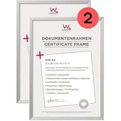 walther design tavelram silver 21 x 29,7 cm (DIN A4) Dokumentram i aluminium i dubbelpack, stol aluminiumram AJ130SD walther design tavelram silver 21 x 29,7 cm (DIN A4) Dokumentram i aluminium i dubbelpack, stol aluminiumram AJ130SD