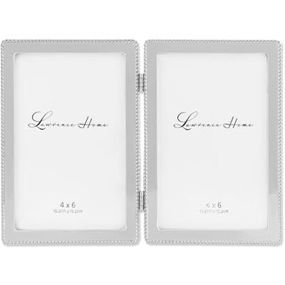 Lawrence Frames 4 x 6 gångjärn dubbel gjuten metall bildramar, silver klassisk pärldesign Lawrence Frames 4 x 6 gångjärn dubbel gjuten metall bildramar, silver klassisk pärldesign