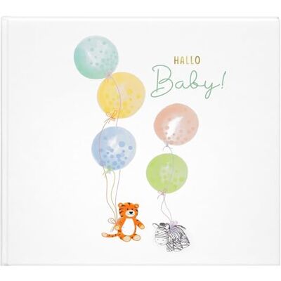 goldbuch 50 499 babydagbok hög ut!, minnesalbum med 100 illustrerade sidor, omslag med guldprägling och ett ballongmotiv, babyalbum av konsttryck, ca 24,5 x 22,5 x 3,5 cm goldbuch 50 499 babydagbok hög ut!, minnesalbum med 100 illustrerade sidor, omslag med guldprägling och ett ballongmotiv, babyalbum av konsttryck, ca 24,5 x 22,5 x 3,5 cm