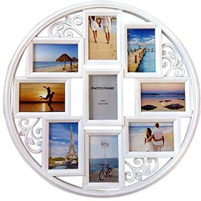 MKUN 4 x 6 väggcollage bildramar – rund cirkulär vägghängande bild foto kollage ram med bladdekoration, 9 – öppning (vit) MKUN 4 x 6 väggcollage bildramar – rund cirkulär vägghängande bild foto kollage ram med bladdekoration, 9 – öppning (vit)