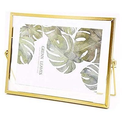 Leoyoubei Flytande glasram, vintage stil och glas fotoram samling metall geometrisk bildram, dubbelglas, metallskrivbord vertikal ram 5 x 7 till 6 x 8 fotovisning (horisontell-guld) Leoyoubei Flytande glasram, vintage stil och glas fotoram samling metall geometrisk bildram, dubbelglas, metallskrivbord vertikal ram 5 x 7 till 6 x 8 fotovisning (horisontell-guld)