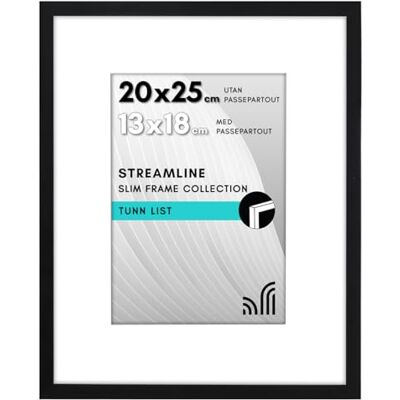 Americanflat 20x25 cm Fotoram med Splittersäkert Glas Använd som 13x18 cm Ram med Passepartout eller 20x25 cm Ram Utan Passepartout Streamline Collection Tunn Fotoram för Väggvisning Svart Americanflat 20x25 cm Fotoram med Splittersäkert Glas Använd som 13x18 cm Ram med Passepartout eller 20x25 cm Ram Utan Passepartout Streamline Collection Tunn Fotoram för Väggvisning Svart
