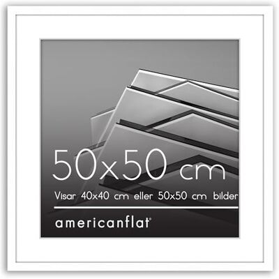Americanflat 50x50 cm ram med polerat splittersäkert glas – Använd som 40x40 cm med passepartout eller hela fotot utan passepartout – Streamline Collection – Tunn kant för vägg – Vit Americanflat 50x50 cm ram med polerat splittersäkert glas – Använd som 40x40 cm med passepartout eller hela fotot utan passepartout – Streamline Collection – Tunn kant för vägg – Vit