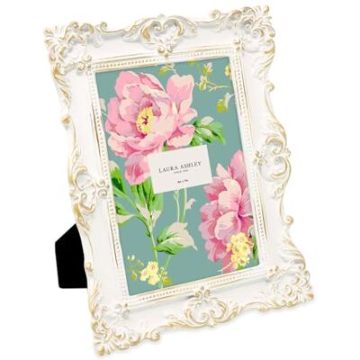 Laura Ashley 5 x 7 vitt och guld utsmyckat texturerad handgjord harts bildram med staffli och krok för bordsskiva och väggskärm, dekorativ blommig design heminredning, fotogalleri, konst (5 x 7, vit/guld) Laura Ashley 5 x 7 vitt och guld utsmyckat texturerad handgjord harts bildram med staffli och krok för bordsskiva och väggskärm, dekorativ blommig design heminredning, fotogalleri, konst (5 x 7, vit/guld)