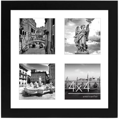 Americanflat 10 x 10 collage bildram med fyra 10 x 10 tums öppningar – kompositträ med okrossbart glas – horisontella och vertikala format för vägg och bordsskiva, svart Americanflat 10 x 10 collage bildram med fyra 10 x 10 tums öppningar – kompositträ med okrossbart glas – horisontella och vertikala format för vägg och bordsskiva, svart