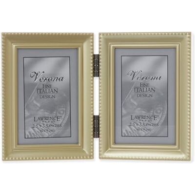 Lawrence Frames Fotoram med pärlkantsdesign, 6 x 9 cm (2,5 x 3,5 tum), dubbel, satinguld Lawrence Frames Fotoram med pärlkantsdesign, 6 x 9 cm (2,5 x 3,5 tum), dubbel, satinguld