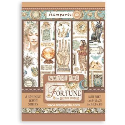 Stamperia – Washi Pad för scrapbooking, album, korttillverkning, bullet journalling och more, genomskinlig och lätt att klippa, akid fri, perfekt för hobbyer, hantverk och gåvor (fortune) (A5) (8 ark) Stamperia – Washi Pad för scrapbooking, album, korttillverkning, bullet journalling och more, genomskinlig och lätt att klippa, akid fri, perfekt för hobbyer, hantverk och gåvor (fortune) (A5) (8 ark)
