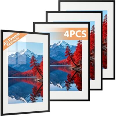 Alyvisun 4 Pack A3 Ram, A3 Fotoram Display Bilder 20,5x28,7 cm med Passepartout eller 28.7x41 cm utan Passepartout, Fotoramar Horisontell & Vertikal Väggmontering för Foton, Posters, Konst, Svart Alyvisun 4 Pack A3 Ram, A3 Fotoram Display Bilder 20,5x28,7 cm med Passepartout eller 28.7x41 cm utan Passepartout, Fotoramar Horisontell & Vertikal Väggmontering för Foton, Posters, Konst, Svart