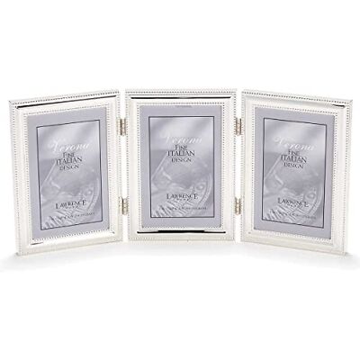 Lawrence Frames Fotoram med gångjärn, trippel (stående), silverpläterad metallram med vackra pärlor, 10 x 15 cm (4 x 6 tum) (510746T) Lawrence Frames Fotoram med gångjärn, trippel (stående), silverpläterad metallram med vackra pärlor, 10 x 15 cm (4 x 6 tum) (510746T)