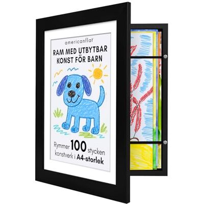 Americanflat A4 Barnkonst Ram Frontlastande Fotoram Använd som A4 Ram med Passepartout eller 25,5x32 cm Fotoram utan Passepartout Mitt Mini Mästerverk Rymmer 100 Konstverk Svart Americanflat A4 Barnkonst Ram Frontlastande Fotoram Använd som A4 Ram med Passepartout eller 25,5x32 cm Fotoram utan Passepartout Mitt Mini Mästerverk Rymmer 100 Konstverk Svart