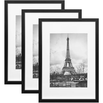 Cozary A4 ram, flera fotoramar för vägg, fotoram 21 × 29.7 set med 3, svart ram för vägg eller visning på bord, heminredning, sovrum, kontor Cozary A4 ram, flera fotoramar för vägg, fotoram 21 × 29.7 set med 3, svart ram för vägg eller visning på bord, heminredning, sovrum, kontor
