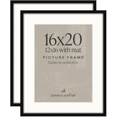 Americanflat Galleria Fotoram med polerat plexiglas, set om 2 stycken, 30 x 41 cm (12 x 16 tum) med passepartout eller 41 x 51 cm (16 x 20 tum) utan passepartout, fotoramar, för vägg, svart Americanflat Galleria Fotoram med polerat plexiglas, set om 2 stycken, 30 x 41 cm (12 x 16 tum) med passepartout eller 41 x 51 cm (16 x 20 tum) utan passepartout, fotoramar, för vägg, svart