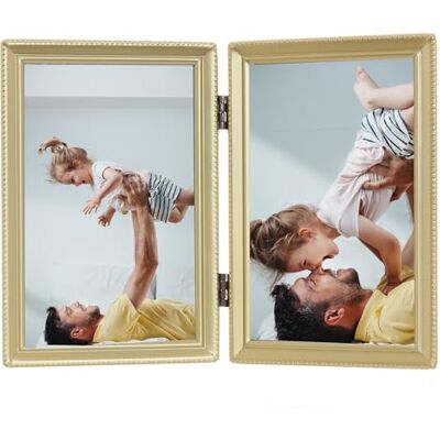 Lawrence Frames Fotoram med pärlkantsdesign, 10 x 15 cm (4 x 6 tum), dubbel, satinguld Lawrence Frames Fotoram med pärlkantsdesign, 10 x 15 cm (4 x 6 tum), dubbel, satinguld