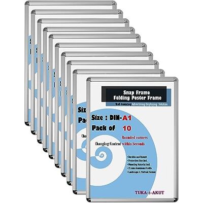 TUKA-i-AKUT 10 aluminium hopfällbar ram A1 25 mm profil rundade hörn skyddsskiva fästmaterial affischram utbytbar ram snäppram öppbar, silverfärg TKD8421-A1-10X TUKA-i-AKUT 10 aluminium hopfällbar ram A1 25 mm profil rundade hörn skyddsskiva fästmaterial affischram utbytbar ram snäppram öppbar, silverfärg TKD8421-A1-10X