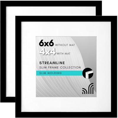 Americanflat 15x15 cm bildram med splitterskyddat glas – Använd som 10x10 cm med passepartout eller visa hela fotot utan passepartout – Streamline Collection – Tunn kant – Svart – Set om 2 Americanflat 15x15 cm bildram med splitterskyddat glas – Använd som 10x10 cm med passepartout eller visa hela fotot utan passepartout – Streamline Collection – Tunn kant – Svart – Set om 2