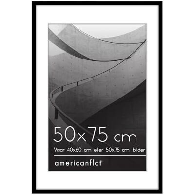 Americanflat 50x75 cm ram med polerat splittersäkert glas – Använd som 40x60 cm med passepartout eller hela fotot utan passepartout – Streamline Collection – Tunn kant för vägg – Svart Americanflat 50x75 cm ram med polerat splittersäkert glas – Använd som 40x60 cm med passepartout eller hela fotot utan passepartout – Streamline Collection – Tunn kant för vägg – Svart