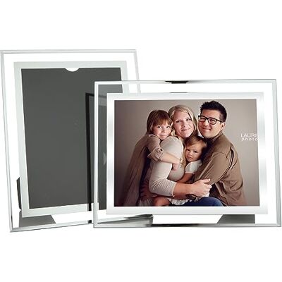 ASelected 8X10 glasbildsfotoramar för bröllopsfoton, familjefoton och heminredning, fristående och väggmonterbar, 2 st porträtt eller landskapsdisplay, silver ASelected 8X10 glasbildsfotoramar för bröllopsfoton, familjefoton och heminredning, fristående och väggmonterbar, 2 st porträtt eller landskapsdisplay, silver