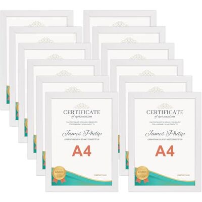 EXYGLO 12-pack vit A4-bildramsset, mångsidiga A4-fotoramar – perfekt för vägg eller skrivbord visning av certifikat i hem och kontor EXYGLO 12-pack vit A4-bildramsset, mångsidiga A4-fotoramar – perfekt för vägg eller skrivbord visning av certifikat i hem och kontor
