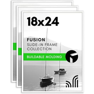 Americanflat 18 x 24 affischram med polerat främre skydd – set med 3 – infällbar fotoram med byggbar gjutning – fusionskollektion – bildramar för väggvisning – vit Americanflat 18 x 24 affischram med polerat främre skydd – set med 3 – infällbar fotoram med byggbar gjutning – fusionskollektion – bildramar för väggvisning – vit