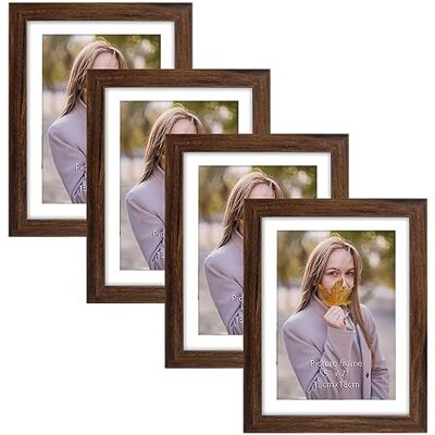EXYGLO Set om 4 bildramar 13 x 18 cm, brun rustik fotoram för 18 x 13 foton med passepartout eller 15 x 20 bilder utan passepartouter, vägg- eller bordsstativ EXYGLO Set om 4 bildramar 13 x 18 cm, brun rustik fotoram för 18 x 13 foton med passepartout eller 15 x 20 bilder utan passepartouter, vägg- eller bordsstativ