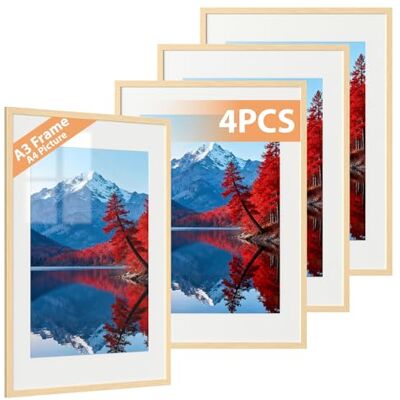 Alyvisun 4 Pack A3 Ram, A3 Fotoram Display Bilder 20,5x28,7 cm med Passepartout eller 28.7x41 cm utan Passepartout, Fotoramar Horisontell & Vertikal Väggmontering för Foton, Posters, Konst, Träton Alyvisun 4 Pack A3 Ram, A3 Fotoram Display Bilder 20,5x28,7 cm med Passepartout eller 28.7x41 cm utan Passepartout, Fotoramar Horisontell & Vertikal Väggmontering för Foton, Posters, Konst, Träton