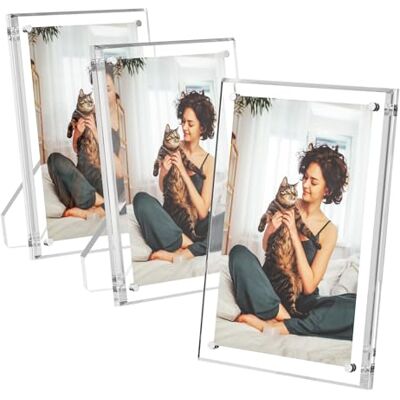 AITEE 5 x 7 akrylfotoramar 3-pack, tydliga bildramar med stativ, magnetisk ram akryl Lucite ramlösa genomskinliga kuber flytande present för hemmakontor skrivbordsskärm horisontellt eller AITEE 5 x 7 akrylfotoramar 3-pack, tydliga bildramar med stativ, magnetisk ram akryl Lucite ramlösa genomskinliga kuber flytande present för hemmakontor skrivbordsskärm horisontellt eller