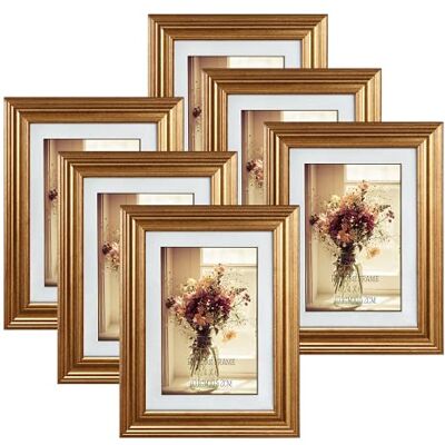 RLAVBL 6 x 4 fotoramar, set med 6, guldfotoramar för vägg- eller bordsskärm 4 x 6 bilder med matta eller 5 x 7 utan matta RLAVBL 6 x 4 fotoramar, set med 6, guldfotoramar för vägg- eller bordsskärm 4 x 6 bilder med matta eller 5 x 7 utan matta