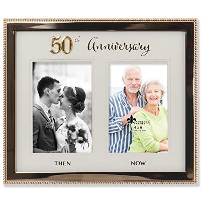 Lawrence Frames Lawrence ramar 4 x 6 dubbel guld pärlor metall 50-årsjubileum bildram, sedan och nu Lawrence Frames Lawrence ramar 4 x 6 dubbel guld pärlor metall 50-årsjubileum bildram, sedan och nu