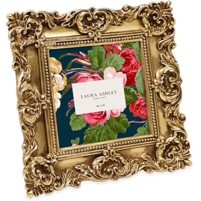 Laura Ashley 4 x 4 guldutsmyckad texturerad handgjord hartsbildram med staffli och krok för bordsskiva och väggskärm, dekorativ blommig design heminredning, fotogalleri, konst, mer (4 x 4, guld) Laura Ashley 4 x 4 guldutsmyckad texturerad handgjord hartsbildram med staffli och krok för bordsskiva och väggskärm, dekorativ blommig design heminredning, fotogalleri, konst, mer (4 x 4, guld)