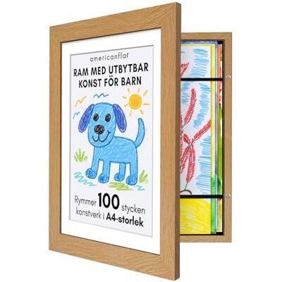 Americanflat A4 Barnkonst Ram Frontlastande Fotoram Använd som A4 Ram med Passepartout eller 25,5x32 cm Fotoram utan Passepartout Mitt Mini Mästerverk Rymmer 100 Konstverk Mörk Ek Americanflat A4 Barnkonst Ram Frontlastande Fotoram Använd som A4 Ram med Passepartout eller 25,5x32 cm Fotoram utan Passepartout Mitt Mini Mästerverk Rymmer 100 Konstverk Mörk Ek