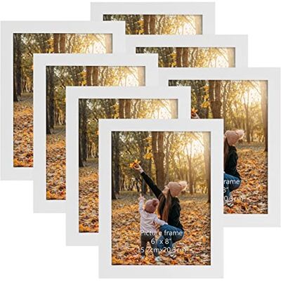 EXYGLO Set med 7 bildram 15 x 20 cm med vit träfiber, vit fotoram collageset med äkta glas, vägg- eller bordsstativ EXYGLO Set med 7 bildram 15 x 20 cm med vit träfiber, vit fotoram collageset med äkta glas, vägg- eller bordsstativ