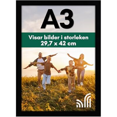 Americanflat Tavelram A3 – Av MDF och splittersäkert glas – För väggupphängning – Passar motiv 29,7x42 cm – Svart Americanflat Tavelram A3 – Av MDF och splittersäkert glas – För väggupphängning – Passar motiv 29,7x42 cm – Svart