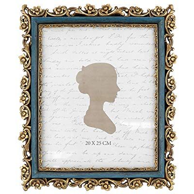 Sunlit Vintage bildram, 20,3 x 25,4 cm, lyxig antik bildram med glasfront, fotodisplay, vägghängning, presentidéer, guld och blå Sunlit Vintage bildram, 20,3 x 25,4 cm, lyxig antik bildram med glasfront, fotodisplay, vägghängning, presentidéer, guld och blå