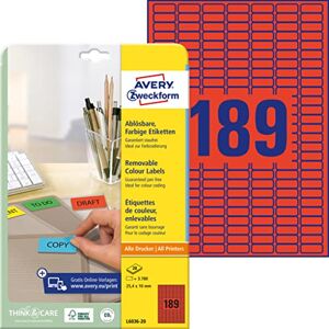 Avery L6036-20 Röd självhäftande etiketter - etikett Avery L6036-20 Röd självhäftande etiketter - etikett