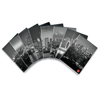 Pigna , Anteckningsbok By Night, glansigt lackfodral, A4 21 x 29,7 cm, 42 ark 80 g/m², randiga ark med marginaler för fjärde och femte klassen, blandade omslag, 10-pack Pigna , Anteckningsbok By Night, glansigt lackfodral, A4 21 x 29,7 cm, 42 ark 80 g/m², randiga ark med marginaler för fjärde och femte klassen, blandade omslag, 10-pack