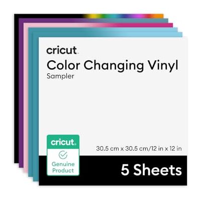 Cricut Temperaturaktiverad, färgskiftande permanent vinyl 1,5 m regnbågsprovtagare, 12 tum x 12 tum ark (5 stycken) Cricut Temperaturaktiverad, färgskiftande permanent vinyl 1,5 m regnbågsprovtagare, 12 tum x 12 tum ark (5 stycken)