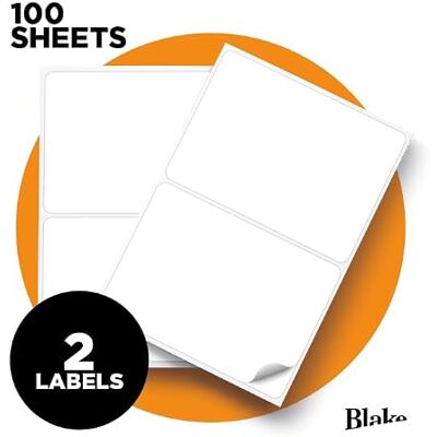 Blake Purely Labels, 2 per A4-ark, förpackning med 100 ark, totalt 200 tum, självhäftande etiketter med vanlig adress, lämplig för digitala skrivare 199,6 x 143,5 mm Blake Purely Labels, 2 per A4-ark, förpackning med 100 ark, totalt 200 tum, självhäftande etiketter med vanlig adress, lämplig för digitala skrivare 199,6 x 143,5 mm