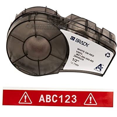 Brady vinyletiketter för etikettskrivare M211 och M210 – vinylsjälvhäftande skrivaretiketter – industrietikettband för kabel/namnetiketter – vit på rött (12,70 mm x 6,40 m) – M21-500-595-RD Brady vinyletiketter för etikettskrivare M211 och M210 – vinylsjälvhäftande skrivaretiketter – industrietikettband för kabel/namnetiketter – vit på rött (12,70 mm x 6,40 m) – M21-500-595-RD