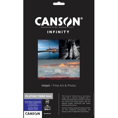 Canson Infinity Platine Fiber Rag Ultra Smooth Glossy 310 gsm A4-papper, digitala mörkrumspapper, 10 rena vita ark, perfekt för professionella fotografer Canson Infinity Platine Fiber Rag Ultra Smooth Glossy 310 gsm A4-papper, digitala mörkrumspapper, 10 rena vita ark, perfekt för professionella fotografer